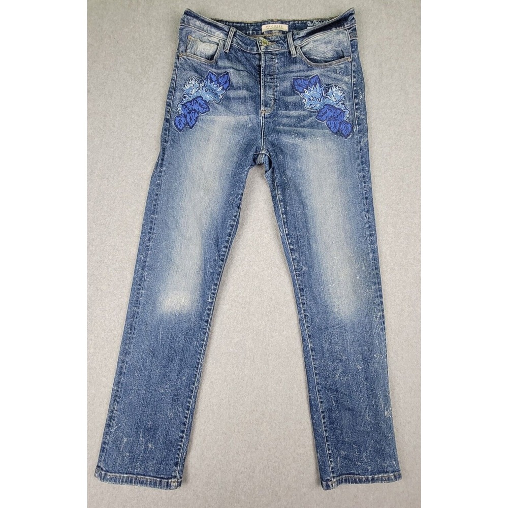 Guess Model Denim Jeans Italian Selvedge Straight Embroidered Flower 29X29